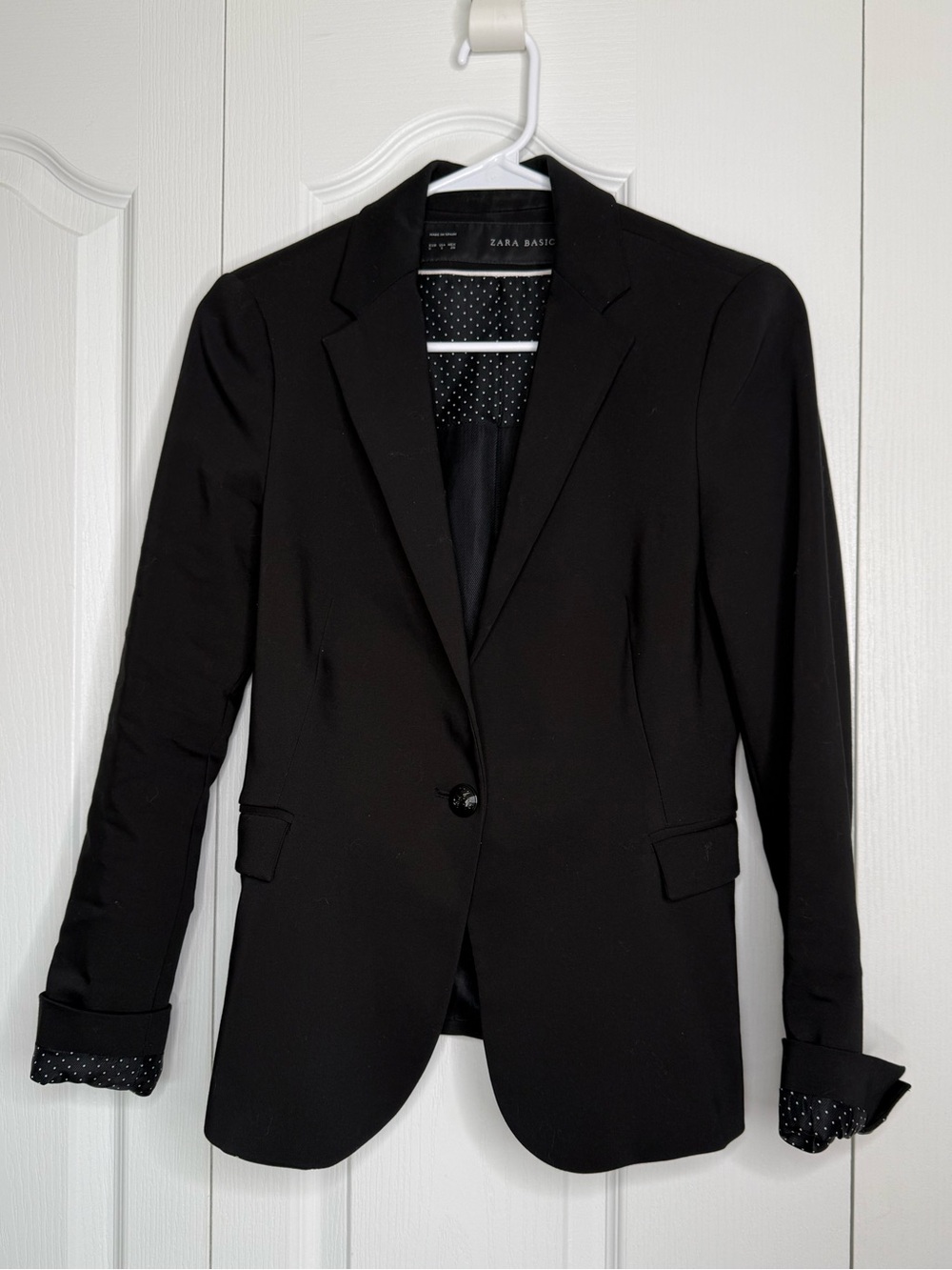 Zara black blazer with polka dot lining size small